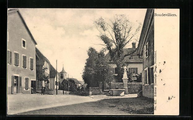 Cartes postales: AK Boudevilliers, Cafe Poste, Fontaine – D'occasion à Berlin par bartko-reher