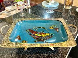 JUGENDSTIL FRUCHTSCHALE BRONZE BLECH EMAILLE FRANCE UM 1900