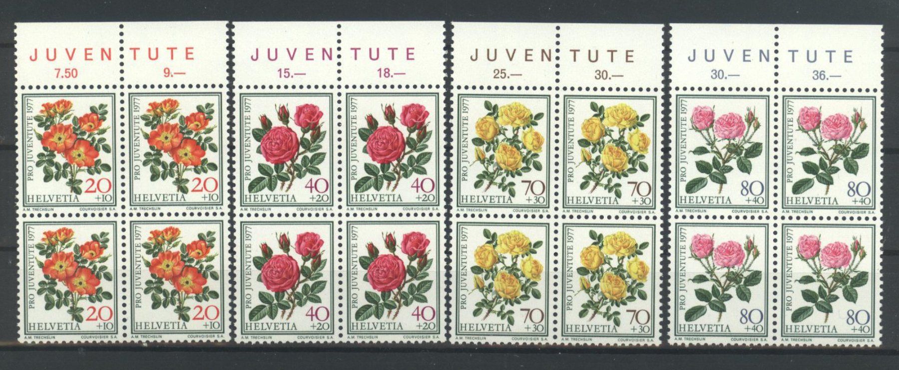 Alle Briefmarken: 1977, Pro Juventute, Viererblöcke ** – Gebraucht aus Willisau von Vollstempel