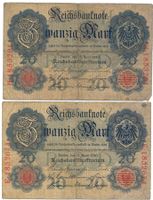Deutschland 2 x 20 Mark 21.4.1910, 3 x 20 Mark 19.2.1914
