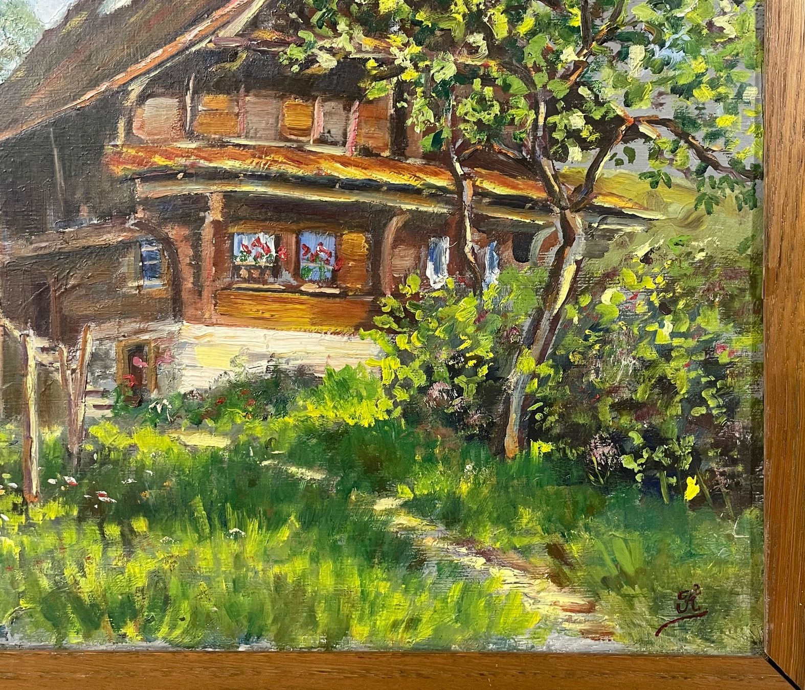 Gemälde: Bauernhaus Anblick mit Top Malerei Monogrammiert – Gebraucht aus Root von  4