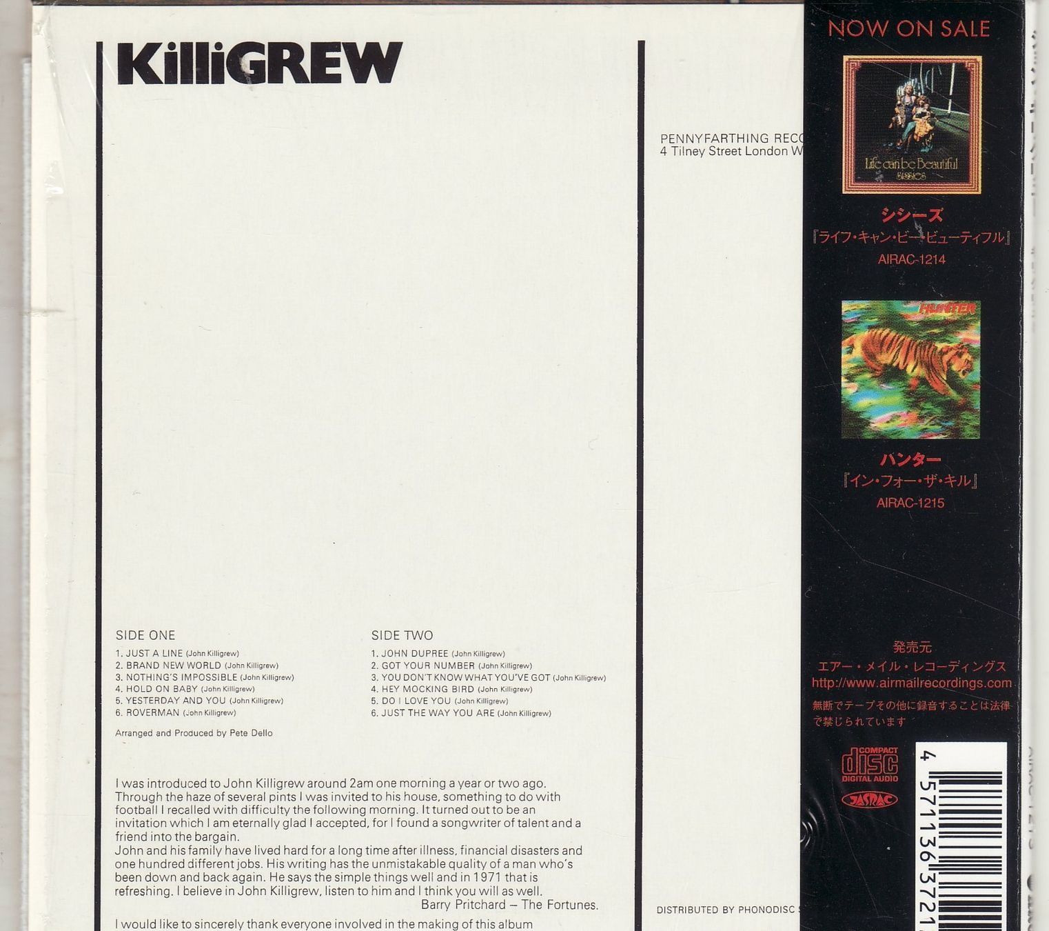 CDs: John Killigrew – Killigrew – Neuf (Voir description) à Boussens par catfood01 1