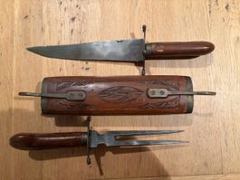 découpe viande vintage en bois sculpté