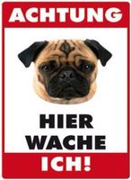 Blechschildkarte-MOPS-ACHTUNG WACHE ICH
