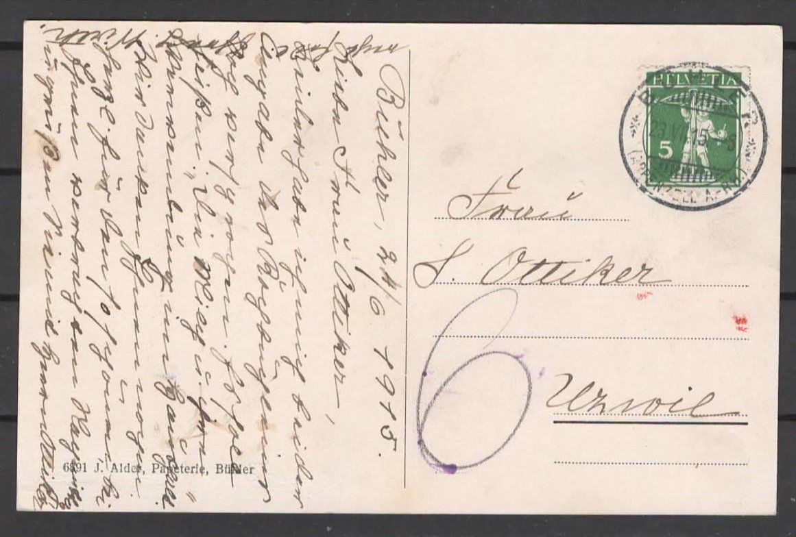 Cartoline postali: Bühler Generalansicht - Vollstempel 1915 (I – Usato da Ruggell venduto da Masescha 1