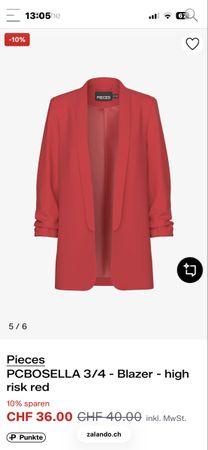 Pieces PCBOSELLA Blazer Rot 3/4 Aermel Sommerlich 48 Zeichen