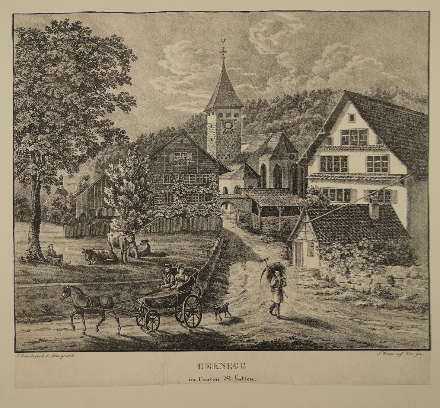 Stiche: BERNEGG ST. GALLEN, LITHOGRAPHIE UM 1850 – Gebraucht aus Grüningen von Kartensammler