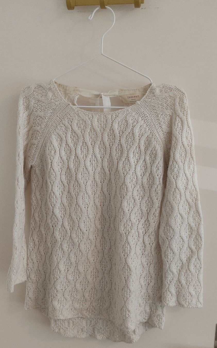 Zara Maglioni & Felpe: Cute White Zara Cable Knit Sweater Size S with Back Bow – Usato da Muttenz venduto da fl.sab
