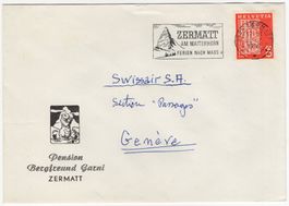 ZERMATT Stempel auf Beleg der "Pension Bergfreund Garni"