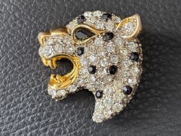 Broche vintage tête de panthère cristaux strass