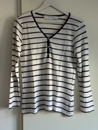 Zara Linen Top, Striped, Long Sleeve, Size L
