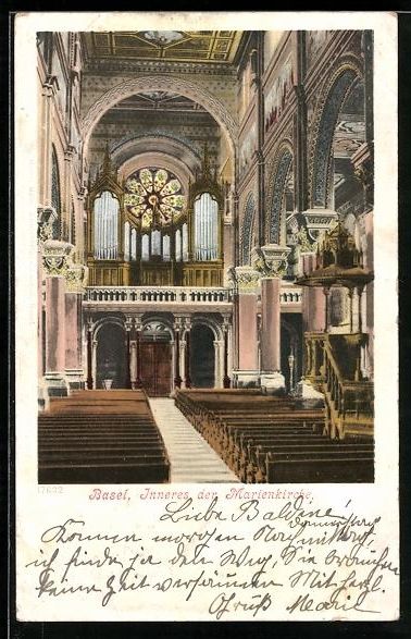 Ansichtskarten: AK Basel, Inneres der Marienkirche, 1911 – Gebraucht aus Berlin von bartko-reher