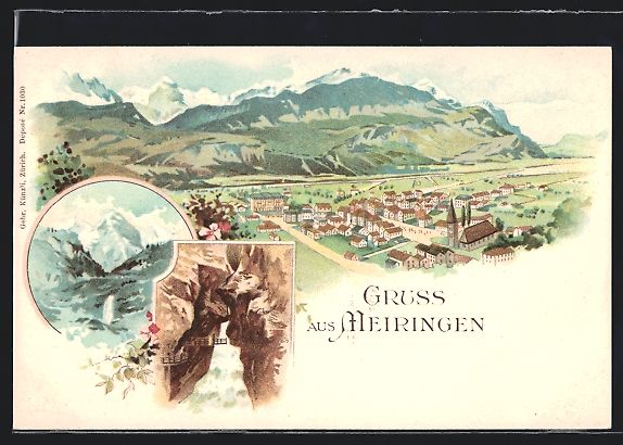 Cartoline postali: Litho Meiringen, Ortsansicht mit Reichen – Usato da Berlin venduto da bartko-reher