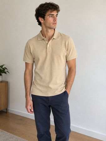 Massimo Dutti Polo M Beige Extrafine Pique