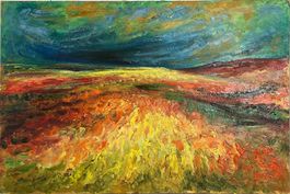Karl Weber. Hügelige Landschaft. Öl auf Leinwand