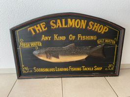 Antikes "The Salmon Shop" Schild, Holz, Deko für Fischer!