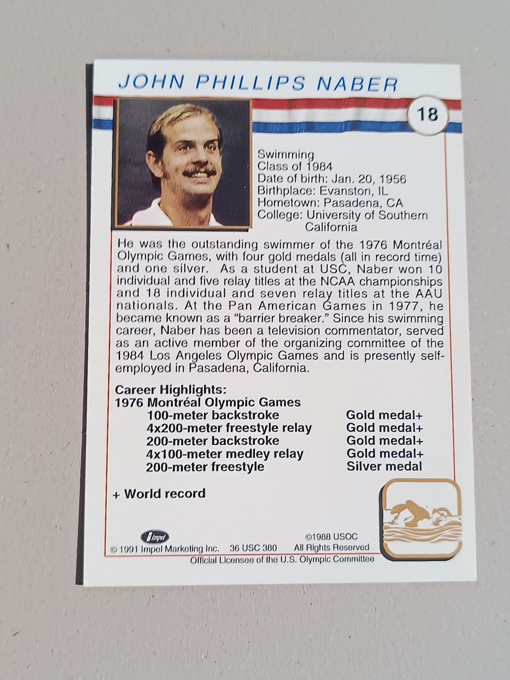 Autografi: John Naber - Olympia Gold - handsigniert – Usato da Menziken venduto da Artographs 1