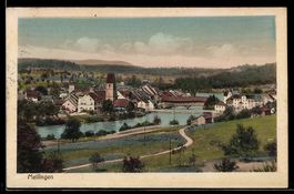 AK Mellingen /Aargau, Ortsbild mit Kirche, Brücke und Fluss