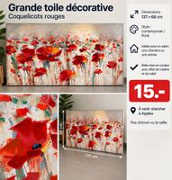 Toile décorative coquelicots rouges 137x68 cm état neuf