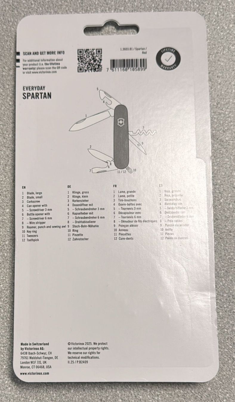 Victorinox Coltelli tascabile: VICTORINOX SACKMESSER EVERYDAY SPARTAN 12 FUNCTIONS – Nuovo e nell'imballaggio originale da Zürich venduto da Frei-Occasionen 1