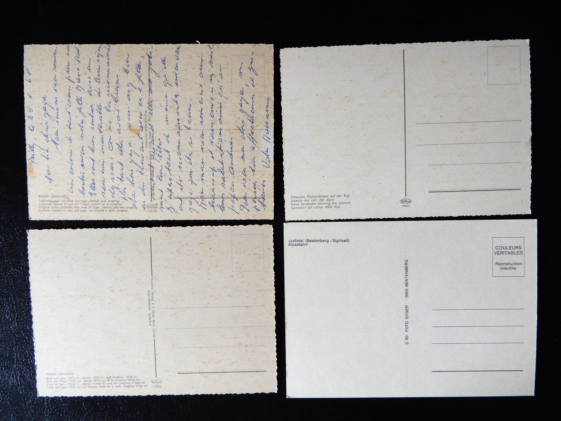 Cartoline postali: 4 Ansichtkarten Alphornbläser und Alpabfahrt – Usato da Senèdes venduto da Framboise52 1