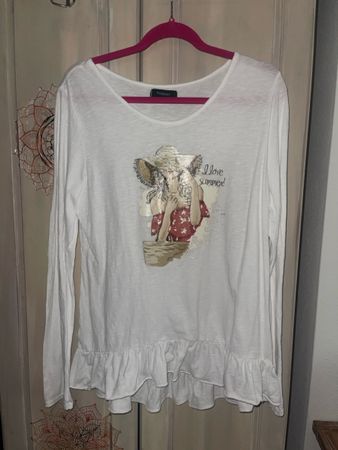 Langarmshirt mit Motiv und Rüschen weiss