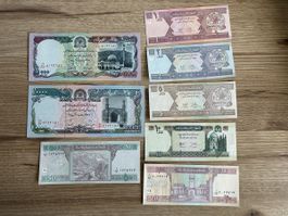 Afghani Banknoten Sammlung, 1, 2, 5, 10, 20, 50, 5000, 10000