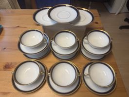 Rosenthal Kobaltblau & Gold Set Suppentassen mit Untertassen