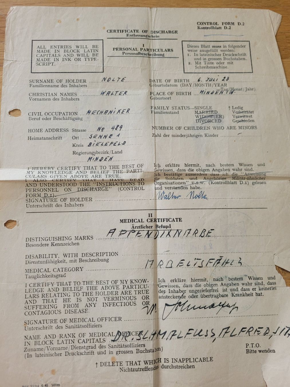 Armi bianche: Nachkrieg Gefangenen Dokumente, WW2 – Usato da Kriens venduto da KTP 4