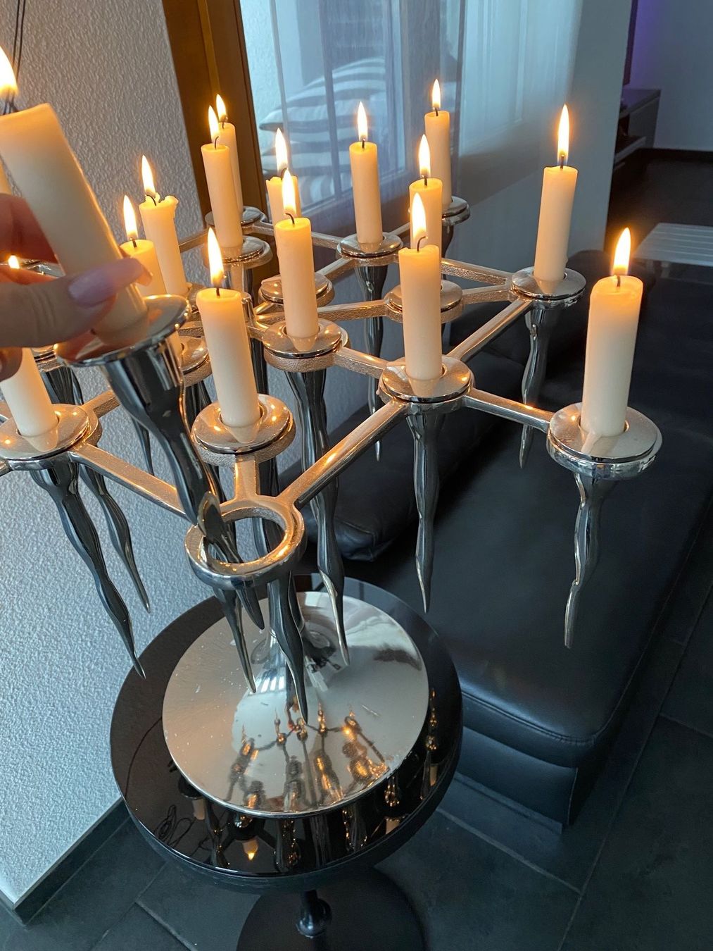 Kerzenständer: Designer Kerzenständer 20 Arme Chromstahl – Neu (gemäss Beschreibung) aus Goldau von Rjn 1