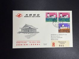 Korean Air Lines Erstflugbrief Zürich-Seoul 1976