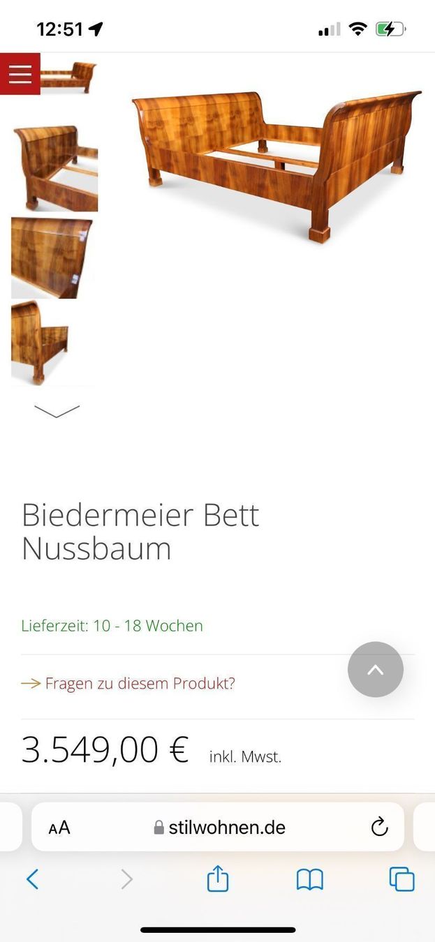 Letti: Biedermeier Bettrahmen  aus Nussbaumholz – Usato da Birrwil venduto da WIlddom 5