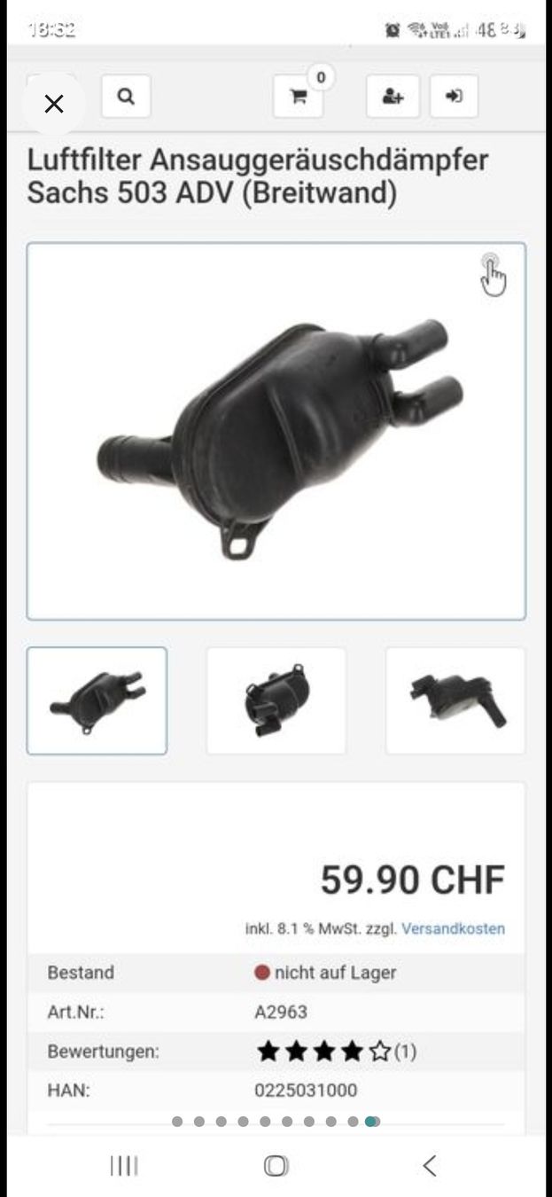 Sachs Parti ricambio per ciclomotori: Sachs Luftfilter Ansauggeräuschdämpfer 503 ADV Breitwand – Usato da Belp venduto da intru 5