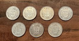 7 Stk. Silberfünfliber Jahrgänge 1931 - 1940