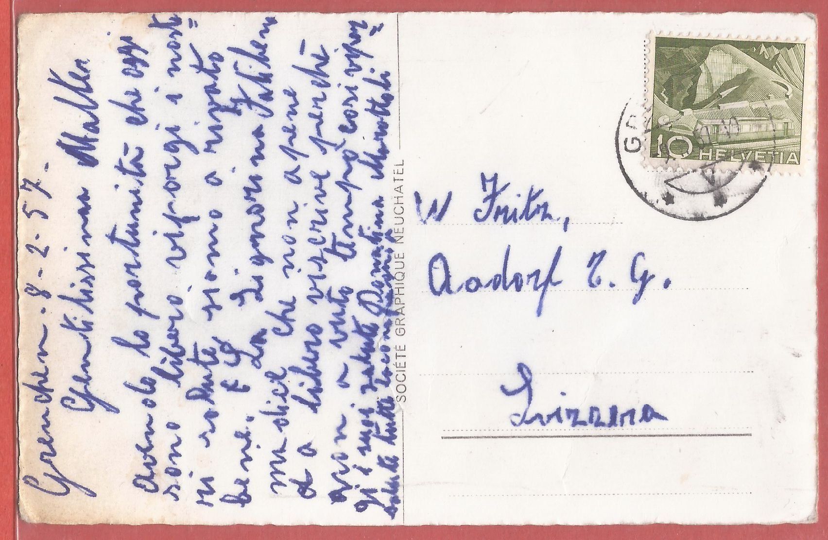 Cartoline postali: Grenchen - reformierte Kirche - 1957 gestempelt – Usato da Fislisbach venduto da Porano 1