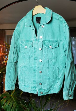 Mintgrüne Jeansjacke / Oversize Jacke türkis - XS