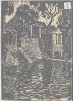 Originale Linolschnitt-Karte von Ric Berger, Morges, 1953
