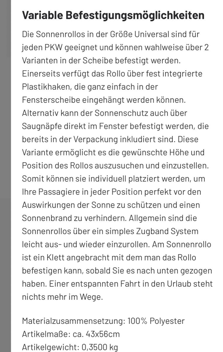 Ombrelloni: Auto-Sonnenrollo – Nuovo e nell'imballaggio originale da Langnau i. E. venduto da ads_56km 4