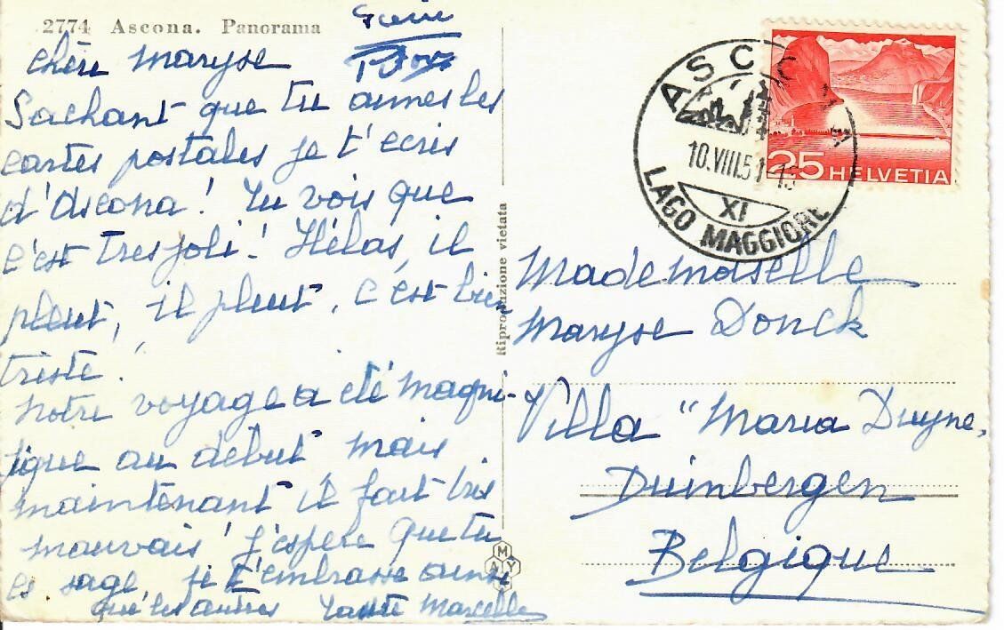 Ansichtskarten: Ascona 1951 – Gebraucht aus Hochdorf von Ziegel-16 1
