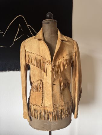 Vintage Sammlerstück Lederjacke Fransen Cowboy S 40er Jahre