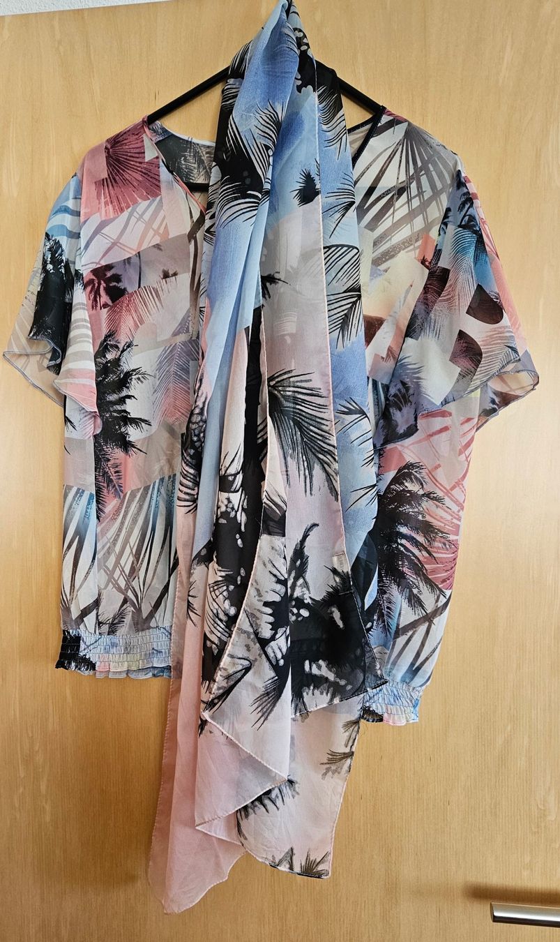 Gerry Weber Camicette: Sommerliche Bluse Palmenprint mit Tuch Gr. M – Nuovo (secondo la descrizione) da Weinfelden venduto da heibo02 2