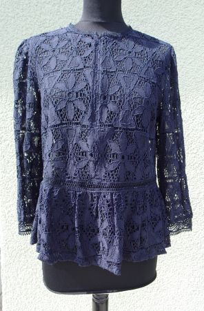 Comma Jacke Bluse spitze blau Gr 40 langarm