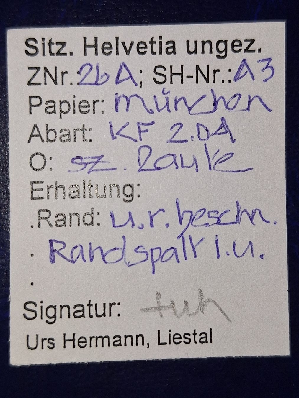 Tutti i francobolli: Strubel 26A3 mit Befund Kat. 500.- – Usato da Balgach venduto da SIMEON27 2