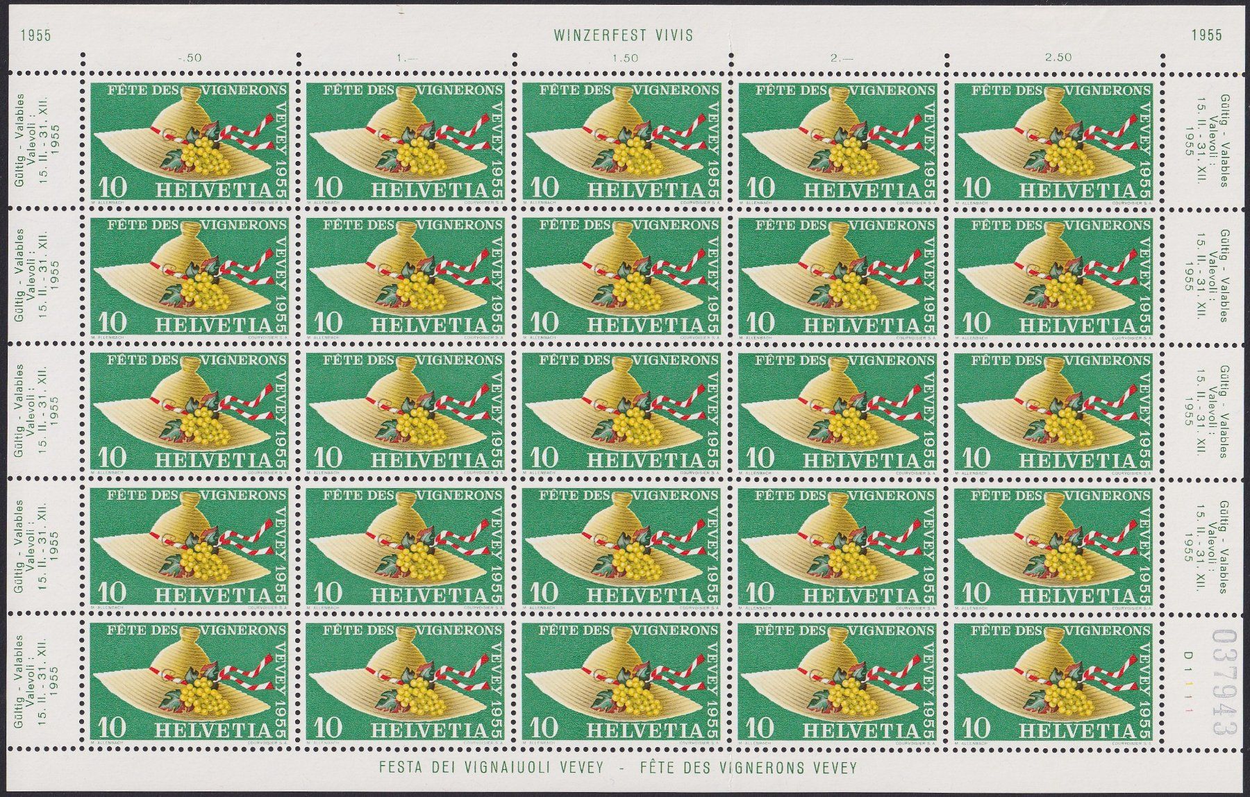 Tous les timbres: 1955, Nr.320-323 Bogen +Plattenfehler, postfrisch **. 290.- – D'occasion à Sursee par Luzernerraute 3