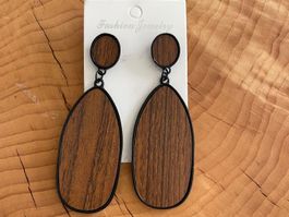 NEU! Boucles d'oreilles mettal effet bois / Ohrringe