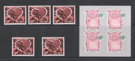 2017+2019  Liebe 5x1Fr.Glückschwein 4x1Fr.für B- Postfrisch