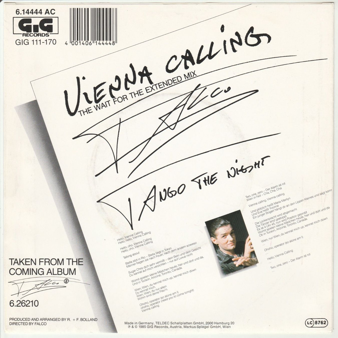 Schallplatten: Falco - Vienna Calling 7" Vinyl 1985 – Gebraucht aus Tübach von JamesStone 1