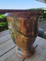 antike schwere Ton Keramik Anduze Vase Kelch Topf Wappen