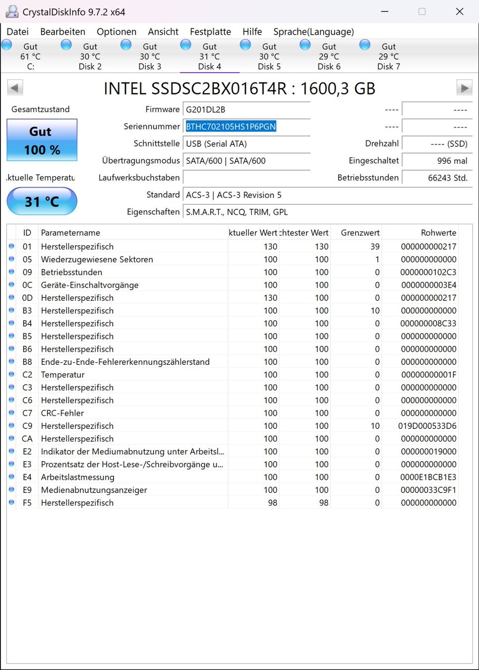 Intel Harddisks: 1.6TB Intel Enterprise Extra Durable SATA SSD DC S3610 Serie – Gebraucht aus St. Gallen von the_2vhr 7