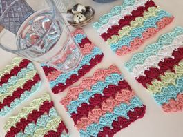 6 Coaster Untersetzer Glas Tasse Deko Muschelmuster gehäkelt